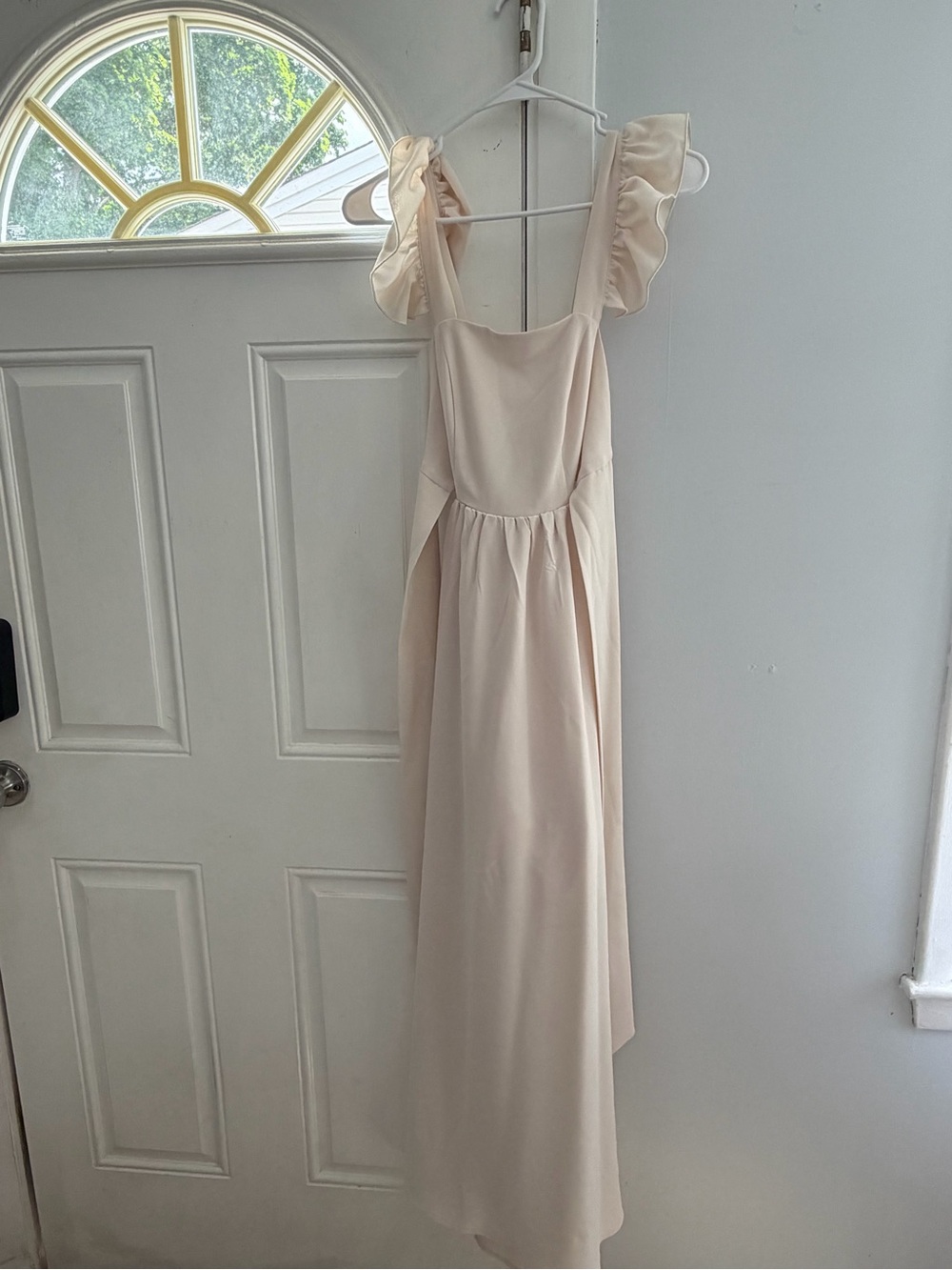 Elegant Cream Ruffle Strap Maxi Dress